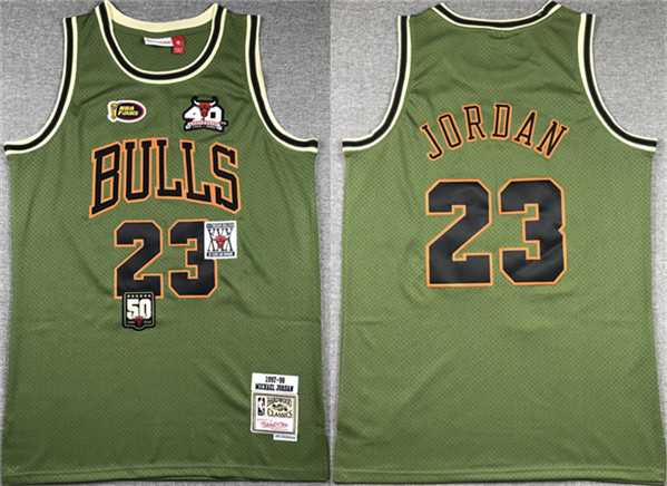 Men%27s Chicago Bulls #23 Michael Jordan Green 1997-98 Throwback Stitched Basketball Jersey